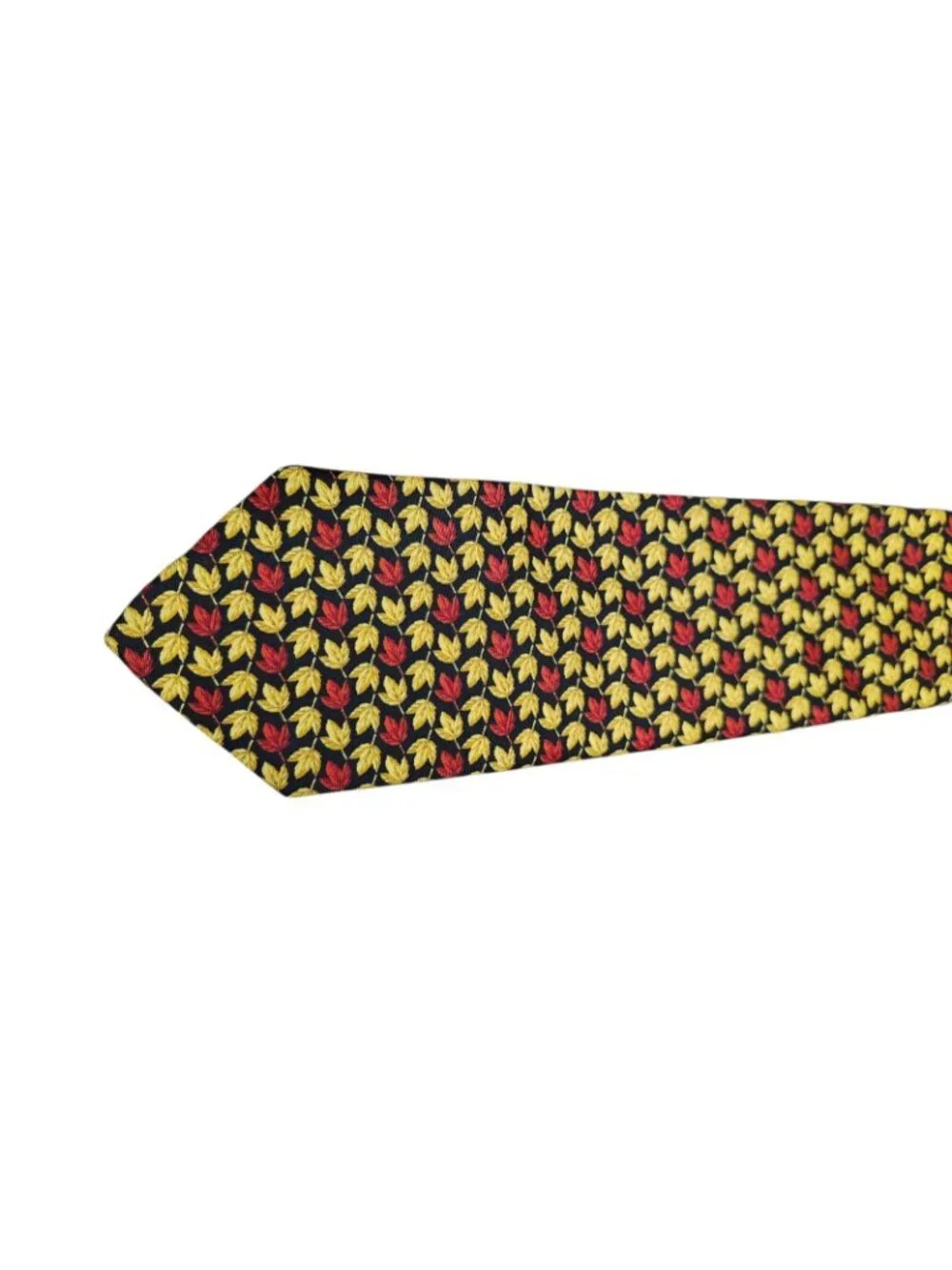 Vintage Burberrys of London 100% Silk Tie Black Red Gold Leaf Print England
